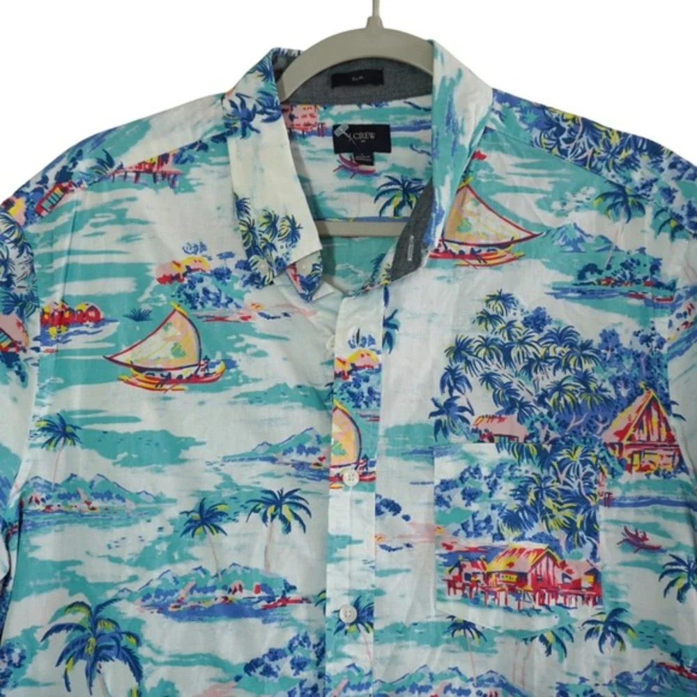 J. Crew Men's Slim Fit Tropical Island Print Short Sleeve Button Down‎ Shirt